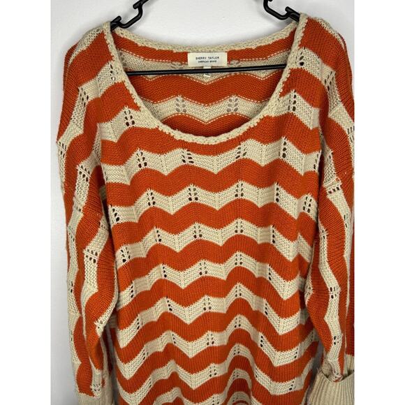 Sherry Taylor Women's Stripe Print Knit Pattern Scoop Neck Size 3X Beige Orange - Picture 4 of 6